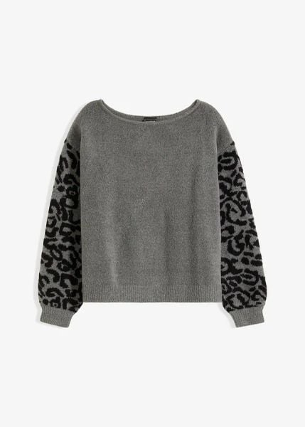 Sweter. Szare swetry damskie bonprix, bez wzorów, bez kołnierzyka, bez ramiączek, długie, bez kaptura. Za 129.99 zł.