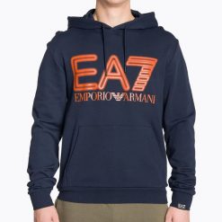 Bluza męska EA7 Emporio Armani Train Logo Series Oversize Logo Hoodie Coft. Niebieskie bluzy męskie EA7 Emporio Armani, m, z aplikacjami, z bawełny, bez kaptura. Za 499.99 zł.