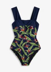 Kostium kąpielowy shape, średni stopień modelowania sylwetki. Niebieskie kostiumy jednoczęściowe damskie bonprix, bez wzorów, eleganckie. Za 117.99 zł.