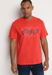 Pomarańczowy T-shirt Bawełniany z Napisem Sunviera. Brązowe t-shirty męskie Born2be, l, bez wzorów, z bawełny, bez kołnierzyka. Za 29.99 zł.