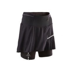 Spódnico-spodenki do biegania TRAIL damskie. Czarne szorty sportowe damskie KALENJI, l, bez wzorów, z elastanu, do biegania. Za 99.99 zł.
