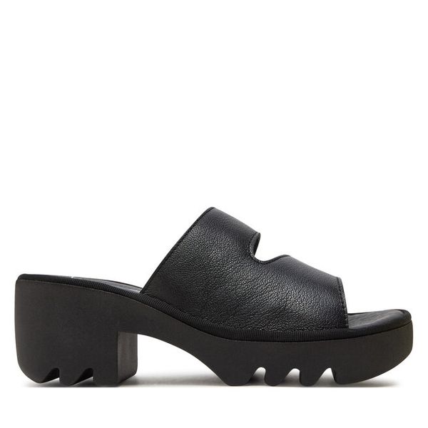 Klapki Fly London. Czarne klapki damskie Fly London, bez wzorów, bez obcasa. Za 349.99 zł.