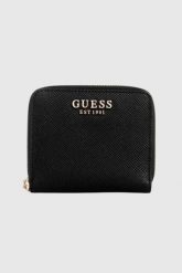 GUESS Czarny mały portfel damski Laurel. Czarne portfele damskie Guess, z aplikacjami, ze skóry ekologicznej. W wyprzedaży za 151.99 zł.