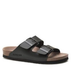 Klapki Genuins. Czarne klapki damskie Genuins, bez wzorów, bez obcasa. Za 169.99 zł.