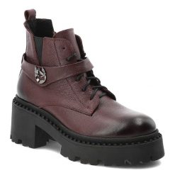 Bordowe Botki Armodo Stylowe Ocieplane Obuwie Damskie. Czerwone kozaki damskie Armodo, ze skóry, bez obcasa, na obcasie. Za 449.00 zł.