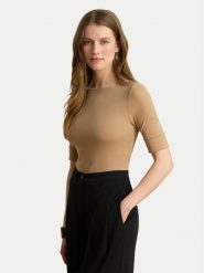 LAUREN RALPH LAUREN Bluzka 200654963504 Beżowy ciemny Slim Fit. Brązowe bluzki damskie Lauren Ralph Lauren, xl, bez wzorów, z bawełny, bez kołnierzyka, bez ramiączek. Za 289.99 zł.