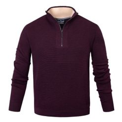 Bawełniany Sweter Męski, Wysoki Dekolt na Zamek - Pako Jeans - Śliwkowy. Czerwone kardigany męskie Pako Jeans, l, bez wzorów, z bawełny. Za 209.00 zł.