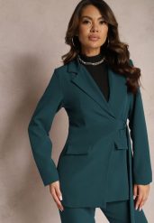 Ciemnozielona Marynarka z Trójkątnym Dekoltem z Paskiem w Talii Thuva. Zielone żakiety damskie Renee, l, bez wzorów, eleganckie. Za 139.99 zł.