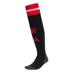 Getry Manchester United 24/25 Home. Czarne legginsy sportowe męskie Adidas, bez wzorów, z materiału, do piłki nożnej. Za 107.50 zł.