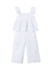 Mayoral Komplet top i spodnie 3561 Biały Regular Fit. Białe spodnie materiałowe dla dziewczynek Mayoral, bez wzorów, z bawełny. Za 119.99 zł.