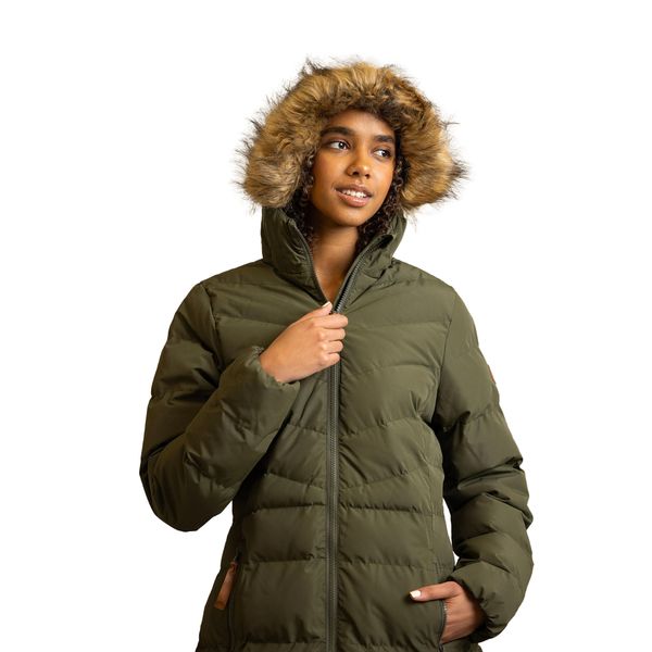 Kurtka Damska Audrey Padded Jacket. Zielone kurtki damskie Trespass, xl, z aplikacjami, z futra, z kapturem. Za 238.99 zł.