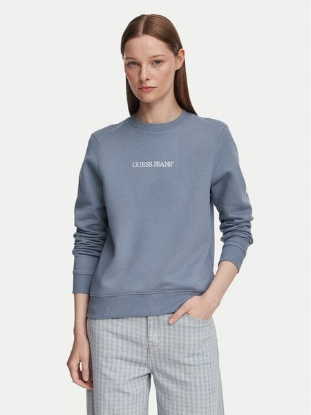 Guess Bluza W4YQ10 KC811 Niebieski Regular Fit. Niebieskie bluzy damskie Guess, s, z aplikacjami, z bawełny, bez kaptura. Za 284.99 zł.