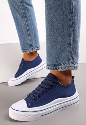 Granatowe Sznurowane Trampki do Kostki Kalyne. Niebieskie trampki i tenisówki damskie Renee, bez wzorów, bez zapięcia. Za 44.99 zł.