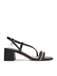 Nine West Sandały EO-LS505187-13 Czarny. Czarne sandały damskie Nine West, bez wzorów, z materiału, bez obcasa, na słupku, bez zapięcia. Za 249.99 zł.