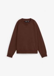 Bluza oversize z grubej bawełny organicznej 100%. Brązowe bluzy damskie bonprix, bez wzorów, z bawełny, bez kaptura. Za 129.99 zł.