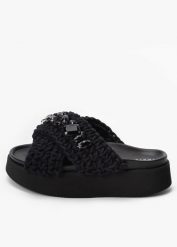 Klapki damskie INUIKII WOVEN STONES PLATFORM. Czarne klapki damskie Inuikii, bez wzorów, biznesowe, bez obcasa. Za 1,029.99 zł.