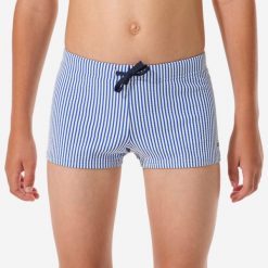 Bokserki pływackie dla dzieci Decathlon Fiti teksturowane. Żółte kąpielówki dla chłopców Decathlon, bez wzorów, z elastanu. Za 44.99 zł.