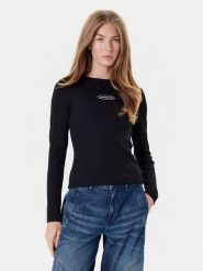 Guess Jeans Bluzka W5YP38 KA0H1 Czarny Slim Fit. Czarne bluzki damskie Guess Jeans, m, z aplikacjami, z bawełny, bez kołnierzyka, bez ramiączek. Za 129.99 zł.