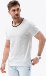 Ombre Męski t-shirt z surowym wykończeniem ecru V6 OM-TSCT-22SS-004 S. T-shirty męskie Ombre, m, bez wzorów, bez kołnierzyka. Za 49.99 zł.