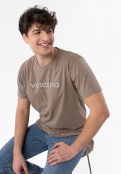 T-shirt z napisem, Comfort Fit, T-TOL. Brązowe t-shirty męskie Volcano, l, bez wzorów, z bawełny, klasyczne, bez kołnierzyka. Za 69.99 zł.