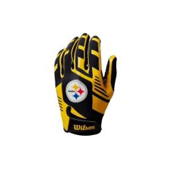 Dziecięce rękawice do futbolu amerykańskiego nfl Pittsburgh Steelers. Czarne rękawiczki dziecięce Wilson, bez wzorów. Za 197.00 zł.
