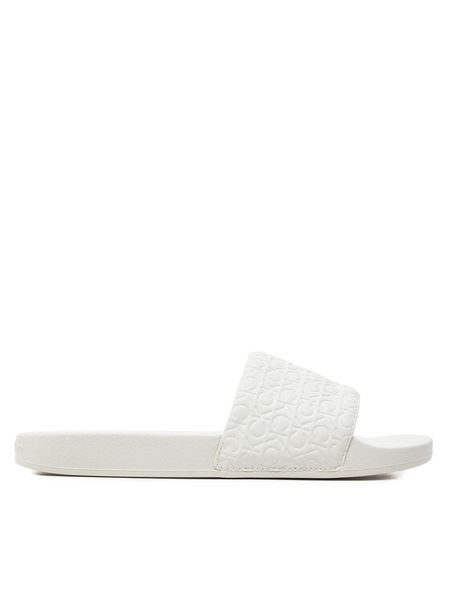 Calvin Klein Klapki Slide Saff Mono HW0HW02106 Biały. Białe klapki damskie Calvin Klein, bez wzorów, ze skóry, bez obcasa. Za 169.99 zł.
