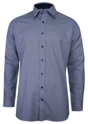 Granatowa Elegancka Koszula Męska z Długim Rękawem, 100% Bawełna -RANIR- Taliowana, w Drobną Kratkę. Niebieskie koszule męskie Ranir, m, bez wzorów, z bawełny, biznesowe, bez kołnierzyka, bez ramiączek. Za 169.00 zł.