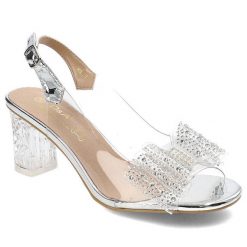 Srebrne Sandały S.Barski Eleganckie Buty Na Słupku. Szare klapki damskie S.BARSKI, z aplikacjami, ze skóry, bez obcasa, na obcasie, bez zapięcia. Za 139.00 zł.
