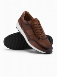 Męskie buty sportowe sneakersy ze skóry ekologicznej – brązowe V1 OM-FOSL-0181 - 44. Brązowe buty sportowe męskie Ombre Clothing, z gumy, bez zapięcia. Za 179.99 zł.