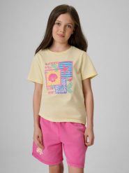 4F T-shirt regular z nadrukiem dziewczęcy - żółty 164 (13-14 lat). Żółte t-shirty i topy dla dziewczynek 4f, bez wzorów, z bawełny, bez ramiączek. Za 39.99 zł.
