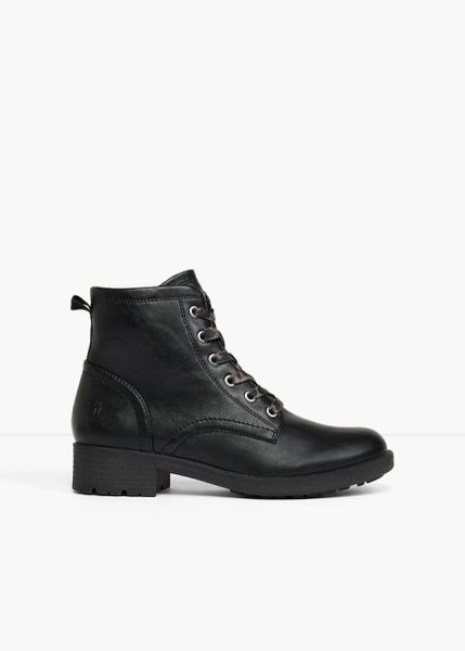 Botki sznurowane marki Tamaris. Czarne botki damskie bonprix, ze skóry, bez obcasa, bez zapięcia. Za 249.99 zł.