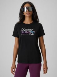 4F T-shirt regular z nadrukiem damski - czarny XXL. Czarne t-shirty damskie 4f, xxl, bez wzorów, z bawełny, klasyczne, bez kołnierzyka. Za 59.99 zł.