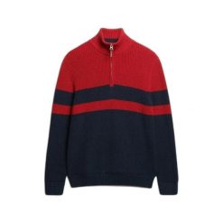 Sweter w paski z zamkiem na kołnierzu Superdry Classic. Czerwone swetry przez głowę męskie Superdry., na zimę, m, bez wzorów, z dzianiny, bez kołnierzyka. Za 391.30 zł.