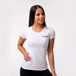 Koszulka GymBeam Basic. Białe koszulki sportowe damskie GYMBEAM, m, bez wzorów, z bawełny, eleganckie, bez kołnierzyka. Za 52.99 zł.