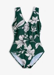 Kostium kąpielowy shape z szerokimi ramiączkami, lekki stopień modelowania sylwetki. Niebieskie kostiumy jednoczęściowe damskie bonprix, bez wzorów. Za 112.99 zł.