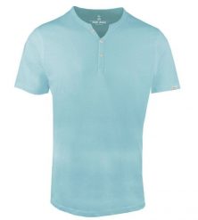 T-Shirt z Dekoltem na Guziki -Pako Jeans- Lekko Melanżowa, Błękitna Tkanina. Niebieskie t-shirty męskie Pako Jeans, l, bez wzorów, z bawełny, casualowe, bez kołnierzyka. Za 69.00 zł.