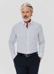 PAKO LORENTE – Biała koszula męska mikrowzór. Białe koszule męskie Pako Lorente, l, bez wzorów, z bawełny, bez kołnierzyka, bez ramiączek. Za 149.99 zł.