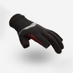 Rękawiczki żeglarskie bez 2 palców dla dzieci Tribord Sailing 900 z neoprenu 1mm. Czarne rękawiczki dziecięce Decathlon, bez wzorów, z gumy. Za 79.99 zł.
