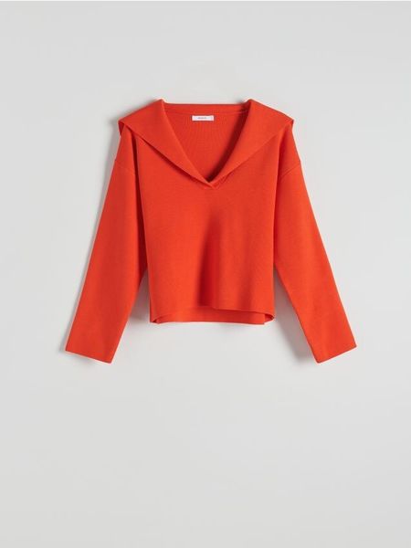 Sweter z wiskozą - czerwony. Czerwone swetry damskie Reserved, l, bez wzorów, z dzianiny, bez kołnierzyka, bez ramiączek, bez kaptura. Za 119.99 zł.