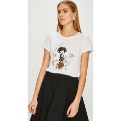Liu Jo - Top. Szare topy damskie Liu Jo, z nadrukiem, z bawełny, z okrągłym kołnierzem, z krótkim rękawem. Za 279.90 zł.