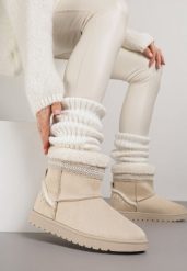 Beżowe Wsuwane Śniegowce Zdobione Futrem i Haftem Mevittia. Brązowe śniegowce i trapery damskie Born2be, z jeansu. Za 109.99 zł.