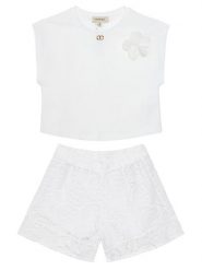 TWINSET Komplet t-shirt i spodenki 251GJ2QR7 Biały Regular Fit. Białe spodenki dla dziewczynek Twinset, bez wzorów, z bawełny. Za 459.99 zł.