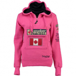 Bluza "Gyrelle" w kolorze różowym. Czerwone bluzy damskie Canadian Peak, z aplikacjami, prążkowane. W wyprzedaży za 136.95 zł.