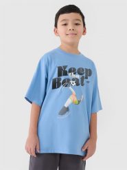 4F T-shirt oversize z nadrukiem chłopięcy - niebieski 164 (13-14 lat). Niebieskie t-shirty dla chłopców 4f, bez wzorów, z bawełny, bez ramiączek. W wyprzedaży za 19.99 zł.