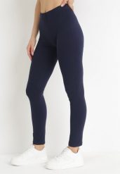 Granatowe Bawełniane Legginsy z Gumką w Pasie i Niskim Stanem Lexuna. Niebieskie legginsy damskie Born2be, s, bez wzorów, z bawełny, z obniżonym stanem, na fitness i siłownię. Za 9.99 zł.