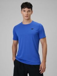 4F Koszulka treningowa regular szybkoschnąca męska - niebieska L. Niebieskie t-shirty męskie 4f, l, bez wzorów, ze skóry, sportowe, bez kołnierzyka. Za 79.99 zł.