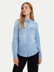 Vero Moda Koszula jeansowa Maria 10277523 Błękitny Slim Fit. Niebieskie bluzki damskie Vero Moda, l, bez wzorów, z bawełny, bez kołnierzyka, bez ramiączek. Za 169.99 zł.