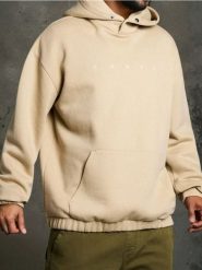 Bluza hoodie - beżowy. Brązowe bluzy męskie Sinsay, l, bez wzorów, bez kaptura. Za 49.99 zł.