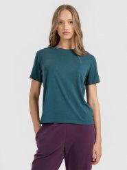 4F T-shirt z prążkowanej dzianiny z modalem damski - turkusowy XL. Niebieskie t-shirty damskie 4f, xl, bez wzorów, z dzianiny, bez kołnierzyka. Za 79.99 zł.