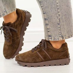 Coffee skórzane sneakersy damskie DiA 7101. Brązowe obuwie sportowe damskie DiA, bez wzorów, z dzianiny, trekkingowe. Za 289.00 zł.